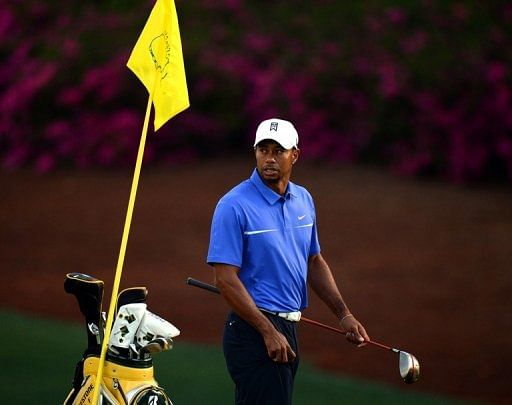 Tiger Woods is seen during a practice round on April 10, 2013 in Augusta
