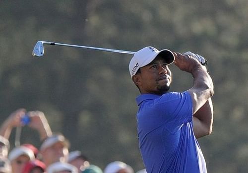 Tiger Woods is pictured during a practice round at the Masters tournament at Augusta National on April 10, 2013