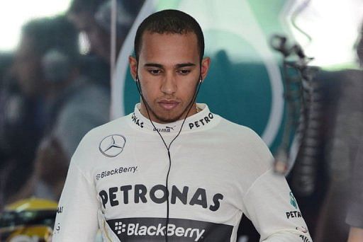 Lewis Hamilton in the Mercedes garage at the Malaysian Grand Prix in Sepang on March 23, 2013