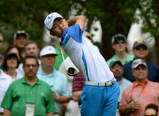Guan Tianlang hits a shot during the first round of the 77th Masters on April 11, 2013 in Augusta