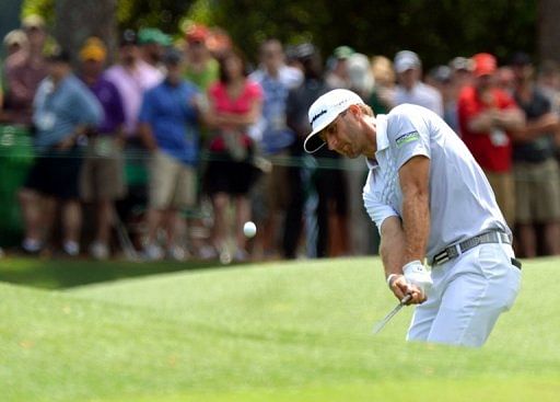 Dustin Johnson of the US plays during the second round of the 77th Masters, April 12, 2013 in Augusta, Georgia