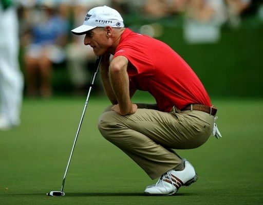 Jim Furyk of the US plays during the second round of the 77th Masters, April 12, 2013 in Augusta, Georgia