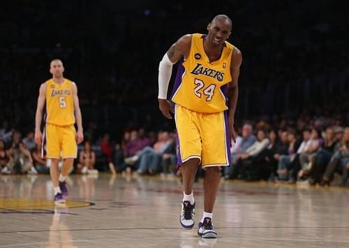 Kobe Bryant of the Los Angeles Lakers leaves the court during the game  against Golden State on April 12, 2013