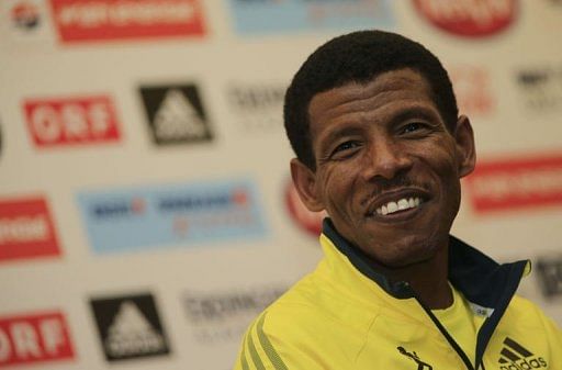 Ethiopia&#039;s Haile Gebrselassie addresses a news conference in Vienna on April 12, 2013