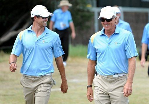 Greg Norman (R) and Adam Scott, pictured in Melbourne, on November 15, 2011