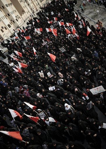 A pro-democracy rally in the village of A&#039;ali, south of Manama, on April 12, 2013