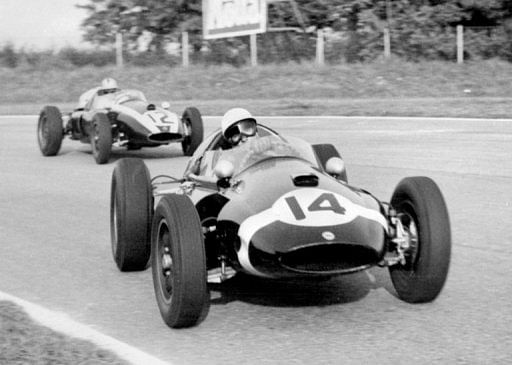 Stirling Moss keeps ahead of Jack Brabham in the Italian Grand Prix at Monza on September 14, 1959