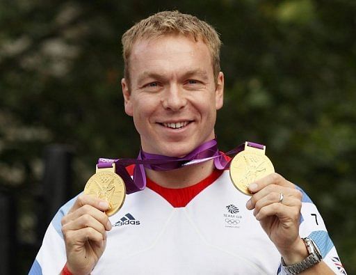 Chris Hoy in a parade of British Olympic competitors in central London on September 10, 2012
