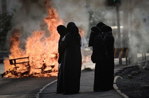 Bahraini women shout anti-regime slogans during a rally in the village of Jidhafs, west of Manama on April 15, 2013
