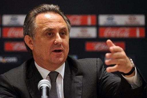 Russian Sports Minister Vitaly Mutko speaks during a news conference in Moscow on September 30, 2012