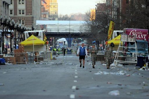 The Boston Marathon finish line bridge is seen on April 16, 2013 a day after it was rocked by twin blasts