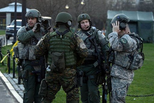 Swat team members and special police units assemble on Boston Common on April 16, 2013