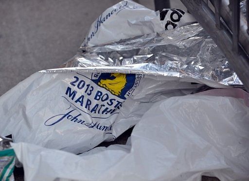 A crumpled runners&#039; blanket on a sidewalk April 16, 2013 in Boston, Massachusetts