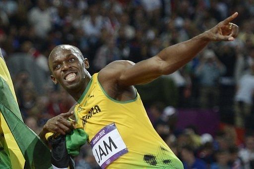 Usain Bolt celebrates after Jamaica won the men&#039;s 4x100 relay final at the London 2012 Olympic Games, August 11, 2012