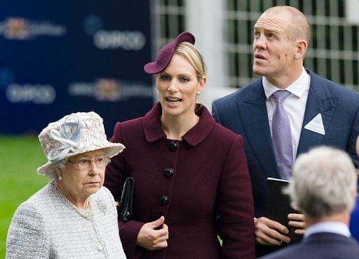MIke Tindall (right) with his wife Zara Phillips and the Queen at Ascot on October 20, 2012