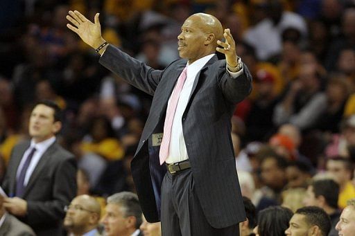 Byron Scott reacts to a call at Quicken Loans Arena on October 30, 2012, in Cleveland