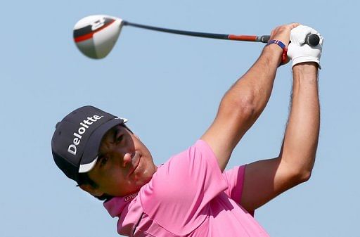Felipe Aguilar of Chile plays a shot in Dubai, on February 3, 2013