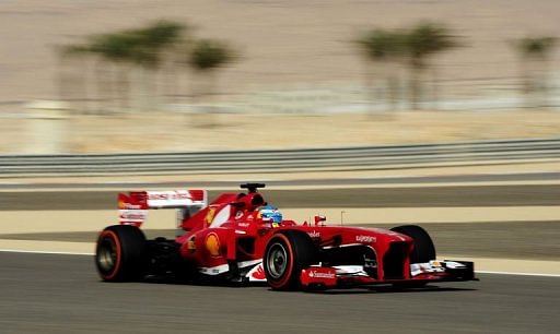 Fernando Alonso in action during a practice session at the Bahrain International Circuit in Manama, on April 19, 2013