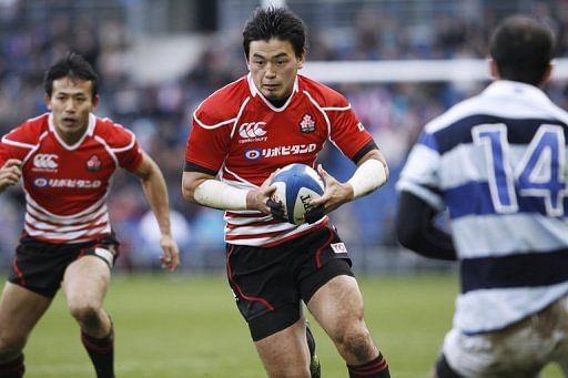Japan&#039;s Ayumu Goromaru plays at an exhibition match against the Barbarians, on November 25, 2012, in Le Havre