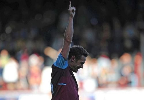 West Ham United's midfielder Kevin Nolan celebrates scoring at the Boleyn Ground, in east London on April 20, 2013 West Ham United's midfielder Kevin Nolan celebrates scoring at the Boleyn Ground, in east London on April 20, 2013