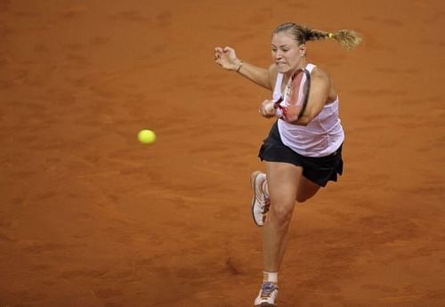 Germany's Angelique Kerber returns to Serbia's Bojana Jovanovski on April 20, 2013