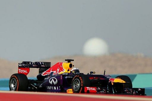 Sebastian Vettel drives at the Bahrain International Circuit in Manama on April 21, 2013