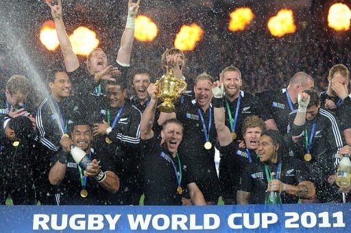 New Zealand celebrate winning the Rugby World Cup on home soil on October 23, 2011