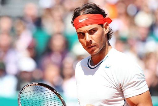 Rafael Nadal looks on during his final match against Novak Djokovic in Monaco on April 21, 2013