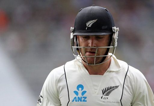 New Zealand&#039;s Brendon McCullum walks off after being dismissed during the Test against England on March 23, 2013