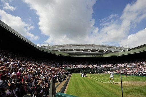 Wimbledon&#039;s Centre Court during the men&#039;s singles final between Roger Federer and Andy Murray on July 8, 2012