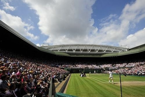 Wimbledon's Centre Court during the men's singles final between Roger Federer and Andy Murray on July 8, 2012