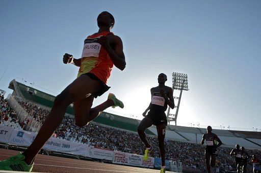 Athletes pictured during a 3000-metre event at the Ferenc Puskas Stadium in Budapest on August 20, 2012