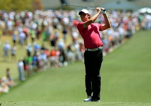 Rory McIlroy of Northern Ireland plays during the 77th Masters golf tournament on April 13, 2013 in Augusta, Georgia