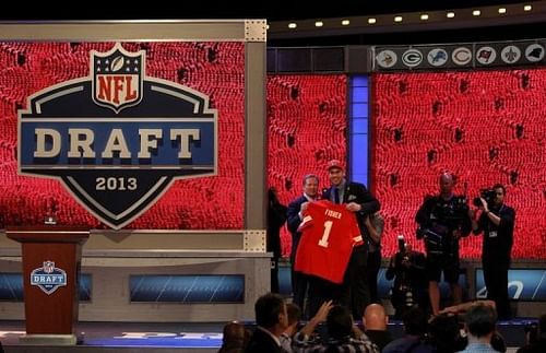 Eric Fisher of Central Michigan Chippewas and NFL Commissioner Roger Goodell, pictured in New York on April 25, 2013