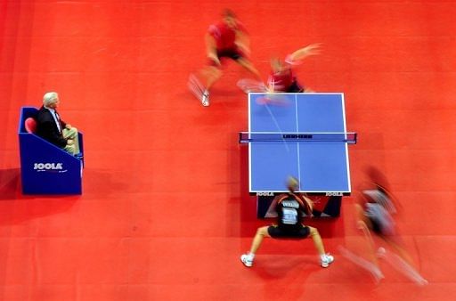 Table tennis players, seen in action during the European Table Tennis Championships in Ostrava, on September 16, 2010