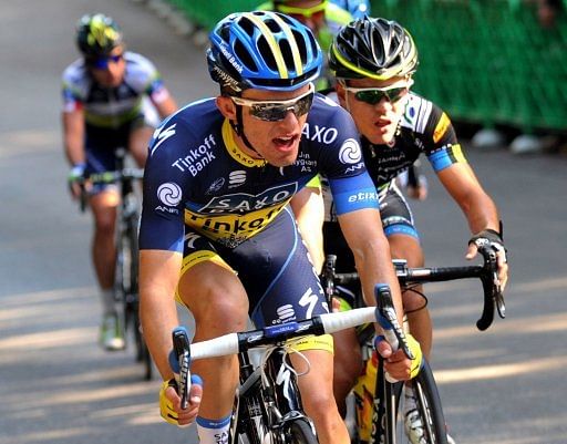 Rafal Majka of Saxo Bank-Tinkoff Bank leads the pack at the Japan Cup race in Tochigi prefecture, on October 21, 2012