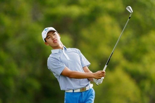 Guan Tianlang of China hits his tee shot on the 3rd hole during the TPC Louisiana, April 27, 2013 in Avondale, Louisiana