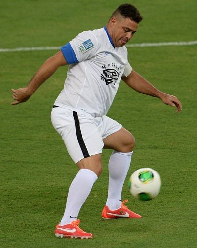 Brazilian former football star Ronaldo during a friendly match at the Maracana on April 27, 2013