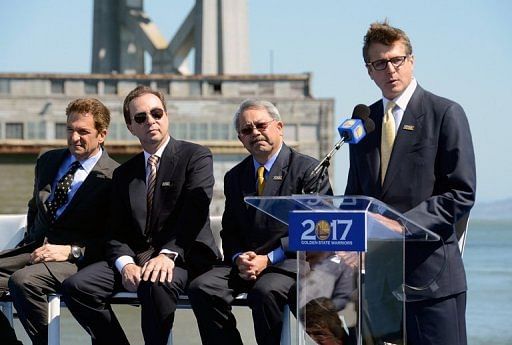 Golden State Warriors president Rick Welts is pictured during a speech in San Francisco on May 22, 2012