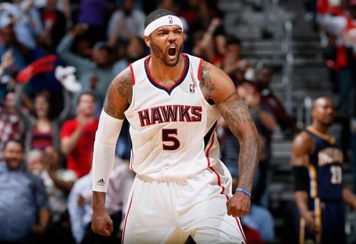 Atlanta Hawks&#039; Josh Smith scores a basket in the final minutes of their 102-91 win over Indiana on April 29, 2013