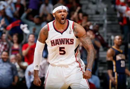 Atlanta Hawks' Josh Smith scores a basket in the final minutes of their 102-91 win over Indiana on April 29, 2013