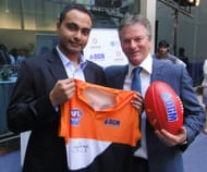Sudip Chakraborty with Steve Waugh at the media launch of the inaugural National Championships, AFL India - OGM Cup