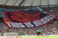 Russian fans display a giant banner in the stands during the Euro 2012 championships football match Poland vs Russia on June 12, 2012 at the National Stadium in Warsaw. AFP PHOTO / JANEK SKARZYNSKI (Photo credit should read JANEK SKARZYNSKI/AFP/GettyImages)