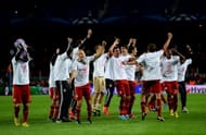 Munich players celebrate reaching the final following their team's 3-0 victory during the UEFA Champions League semi final second leg match between Barcelona and FC Bayern Muenchen at Nou Camp on May 1, 2013 in Barcelona, Spain. (Photo by Lars Baron/Bongarts/Getty Images)