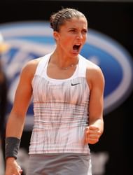 Sara Errani of Italy celebrates a point against Maria Kirilenko of Russia in their third round match during day five of the Internazionali BNL d'Italia 2013 at the Foro Italico Tennis Centre on May 16, 2013 in Rome, Italy. (Photo by Clive Brunskill/Getty Images)