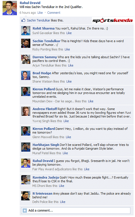 Dravid takes a dig at Tendulkar on his FB Wall