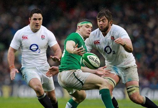 Ireland&#039;s Brian O&#039;Driscoll (C) is pictured during their Six Nations match against England in Dublin on February 10, 2013