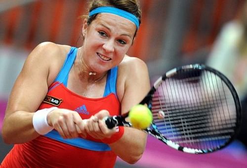 Russia's Anastasia Pavlyuchenkova in action in Moscow on April 20, 2013