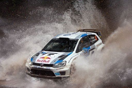 French driver Sebastien Ogier steers his Volkswagen Polo R WRC on May 2, 2013