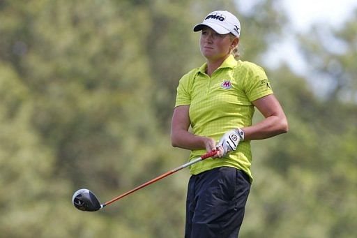 Stacy Lewis watches her tee shot on the eighth hole at the Kingsmill Championship on May 3, 2013 in Williamsburg